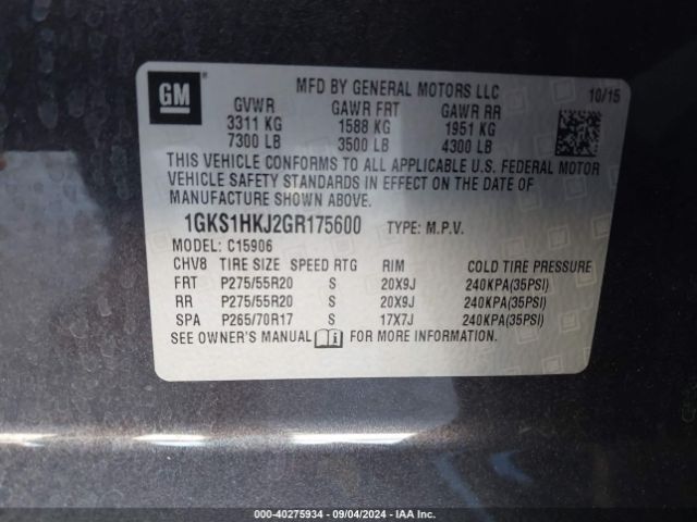 1GKS1HKJ2GR175600 GMC YUKON XL DENALI