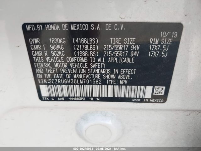 3CZRU6H30LM701582 Honda Hr-v Awd Lx