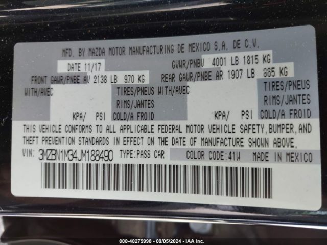 3MZBN1M34JM188490 Mazda Mazda3 Grand Touring