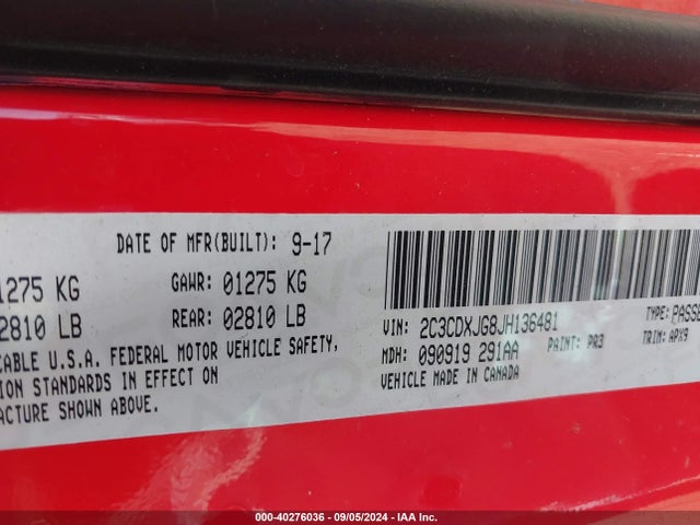 2C3CDXJG8JH136481 Dodge Charger Gt Awd