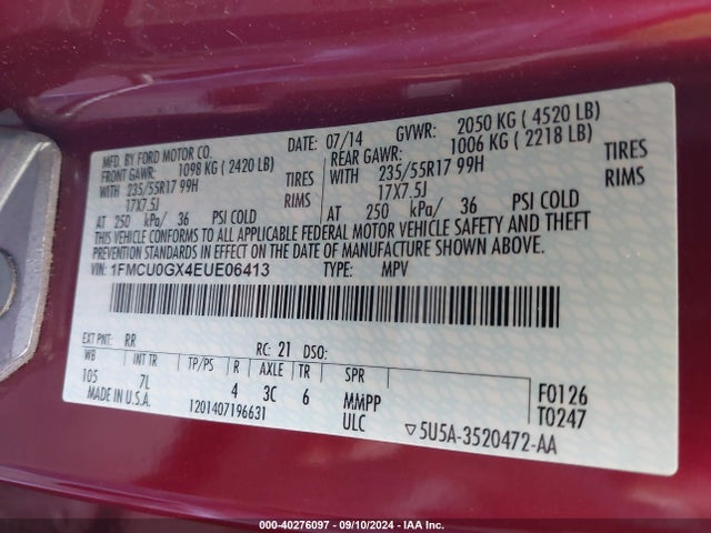 Ford ESCAPE SE 2014 1FMCU0GX4EUE06413 Image 9