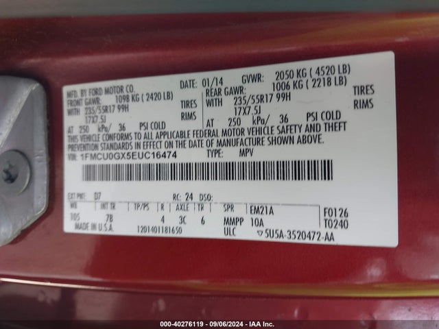 1FMCU0GX5EUC16474 Ford 2014