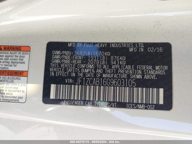 Subaru Brz Premium 2016 JF1ZCAB16G9603105 Image 9