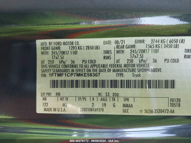 Ford F-150 Xlt 2021 1FTMF1CP7MKE58367 Image 9