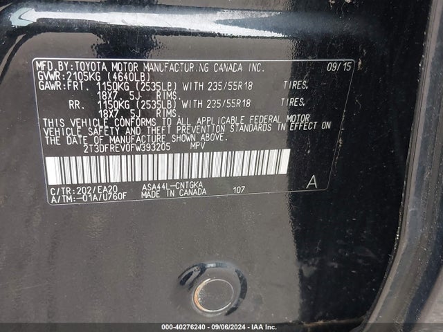 Toyota Rav4 Limited 2015 2T3DFREV0FW393205 Image 9