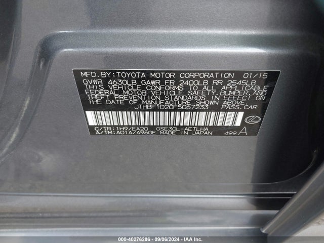 Lexus IS 250 2015 JTHBF1D20F5067233 Image 9