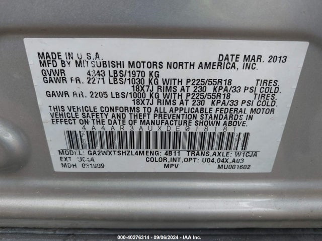 2013 MITSUBISHI OUTLANDER SPORT 4A4AR3AUXDE018181 Photo 8