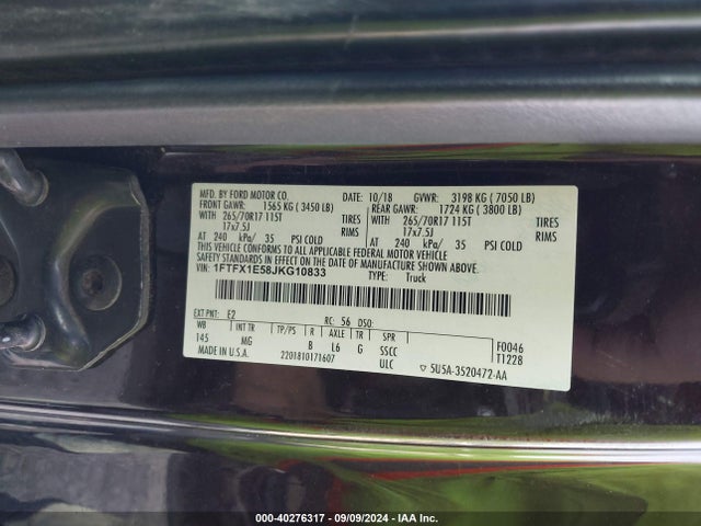 Ford F-150 Xlt 2018 1FTFX1E58JKG10833 Image 9