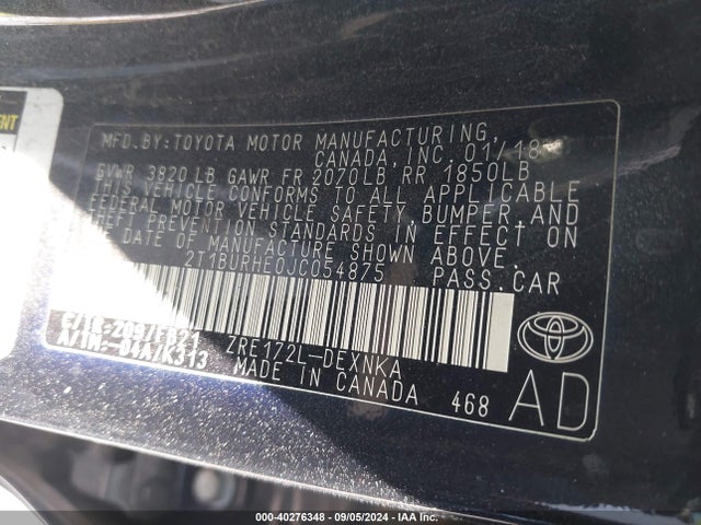 Toyota COROLLA LE 2018 2T1BURHE0JC054875 Image 9