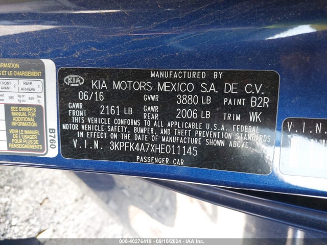 KIA FORTE LX 2017 3KPFK4A7XHE011145 Image 9