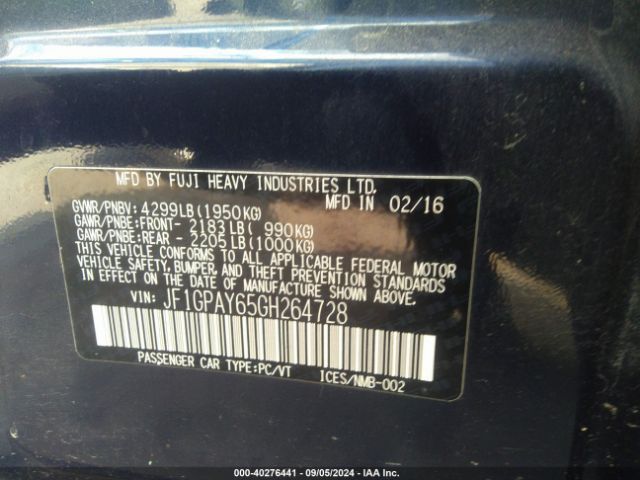 JF1GPAY65GH264728 Subaru Impreza 2.0i Sport Limited