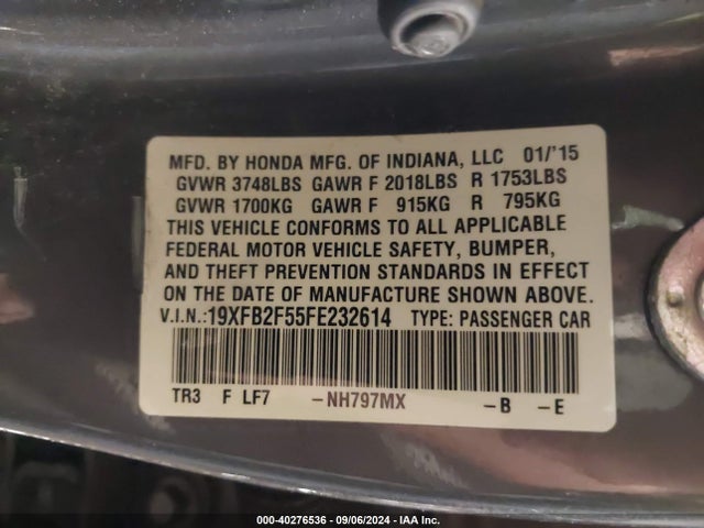 Honda Civic Lx 2015 19XFB2F55FE232614 Image 9