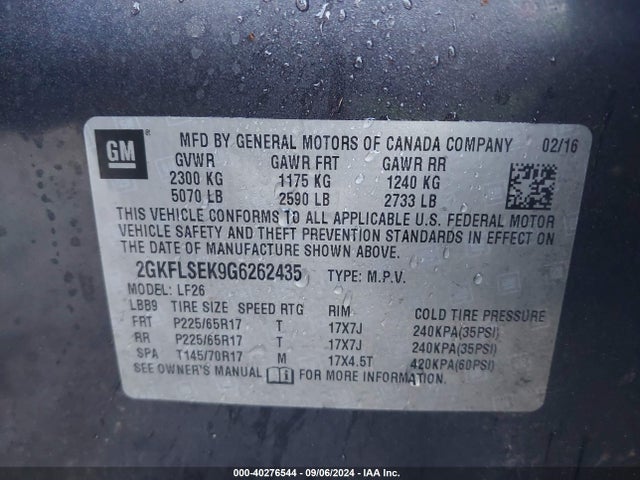 GMC Terrain Sle-1 2016 2GKFLSEK9G6262435 Image 9