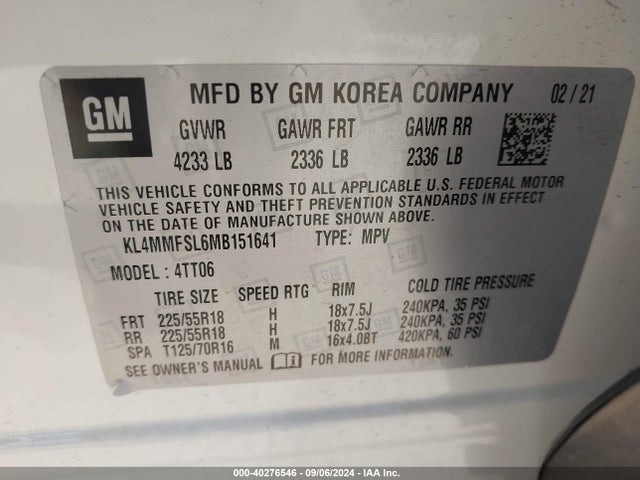 KL4MMFSL6MB151641 Buick Encore Gx Fwd Essence