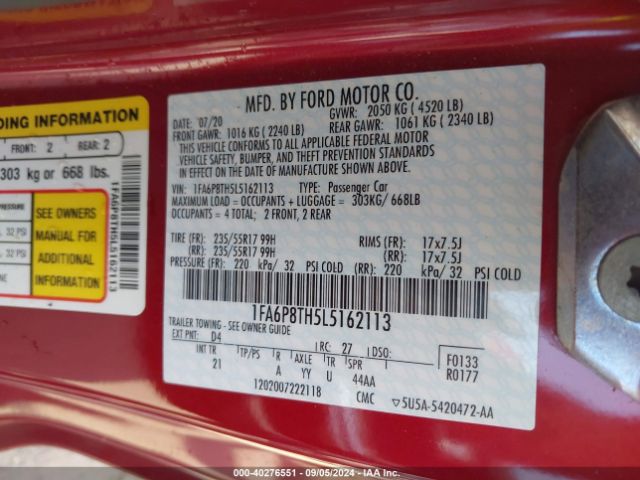 1FA6P8TH5L5162113 Ford Mustang Ecoboost Fastback