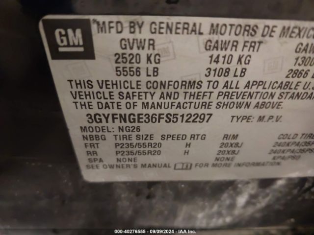 3GYFNGE36FS512297 Cadillac Srx Premium Collection