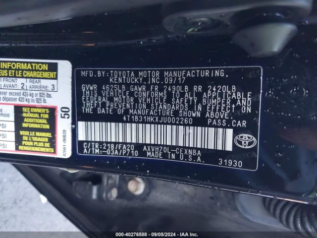 4T1B31HKXJU002260 Toyota Camry Hybrid Le