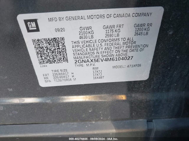 Chevrolet Equinox Awd 1fl 2021 2GNAX5EV4M6104027 Image 9