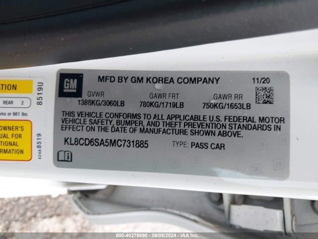 Chevrolet Spark Fwd 1lt Automatic 2021 KL8CD6SA5MC731885 Image 9