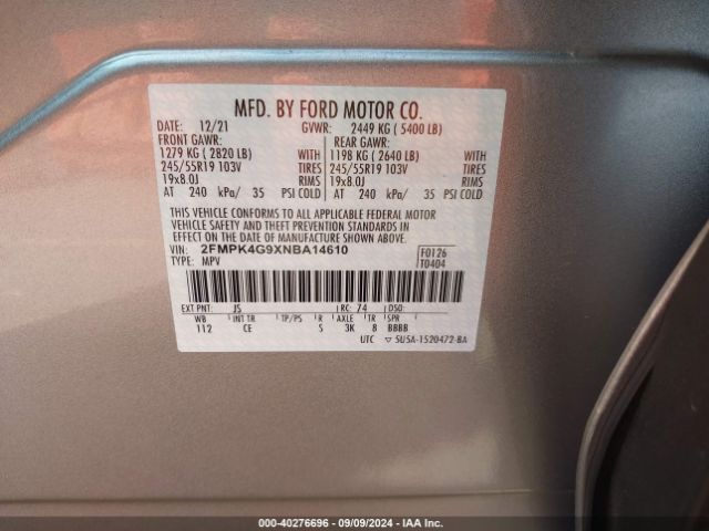 2FMPK4G9XNBA14610 Ford EDGE SE