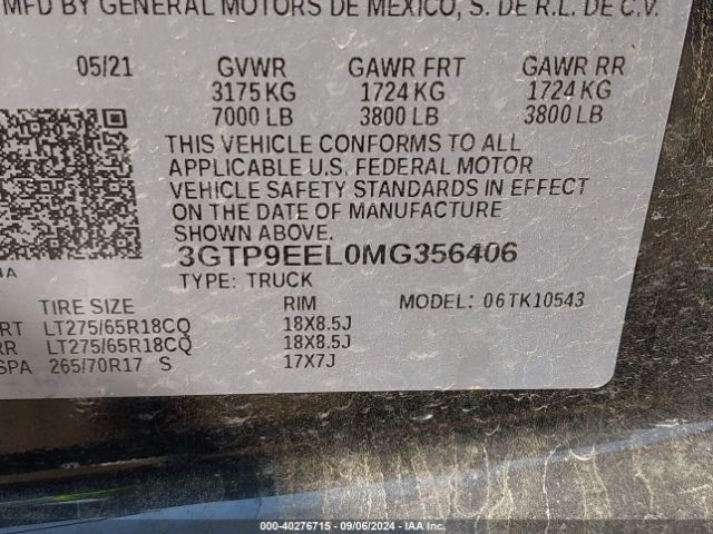 3GTP9EEL0MG356406 GMC Sierra 1500 4wd  Short Box At4