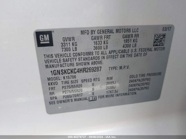 1GNSKCKC4HR269287 Chevrolet Tahoe Premier