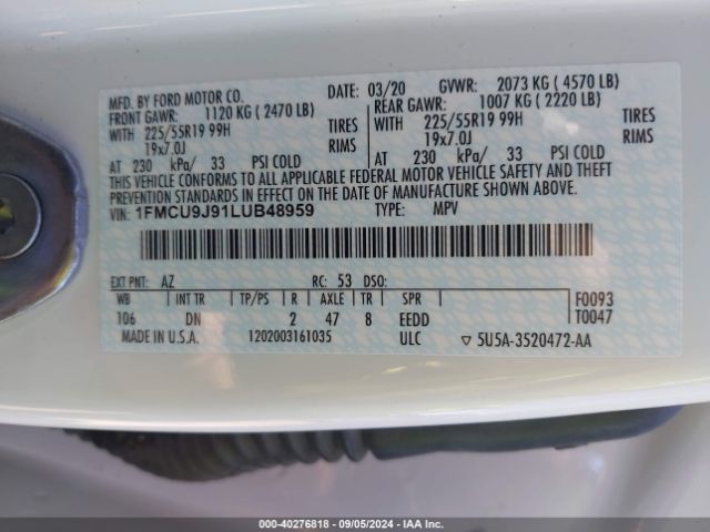 1FMCU9J91LUB48959 Ford Escape Titanium