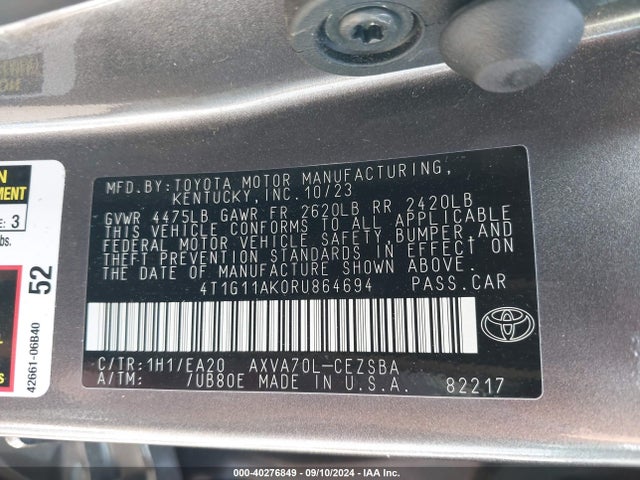 Toyota CAMRY SE 2024 4T1G11AK0RU864694 Image 9