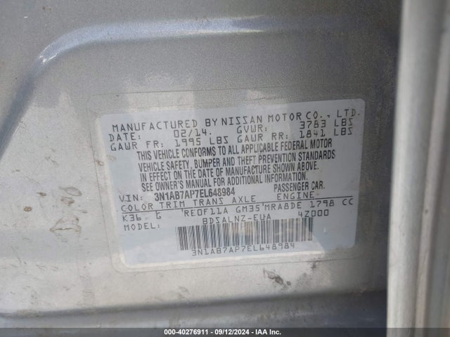 Nissan Sentra Fe+ Sv 2014 3N1AB7AP7EL648984 Image 9
