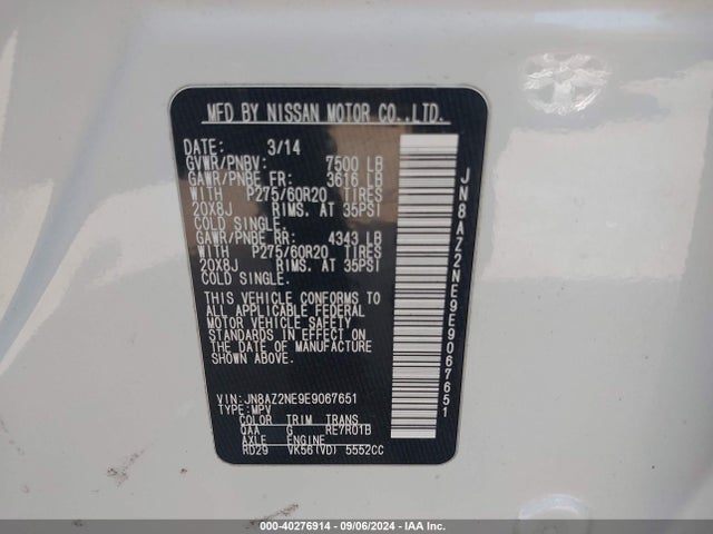 JN8AZ2NE9E9067651 Infiniti QX80