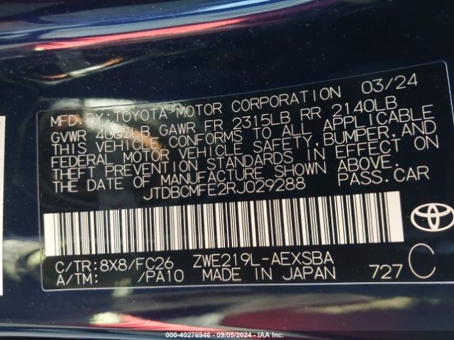 JTDBCMFE2RJ029288 Toyota Corolla Hybrid Se