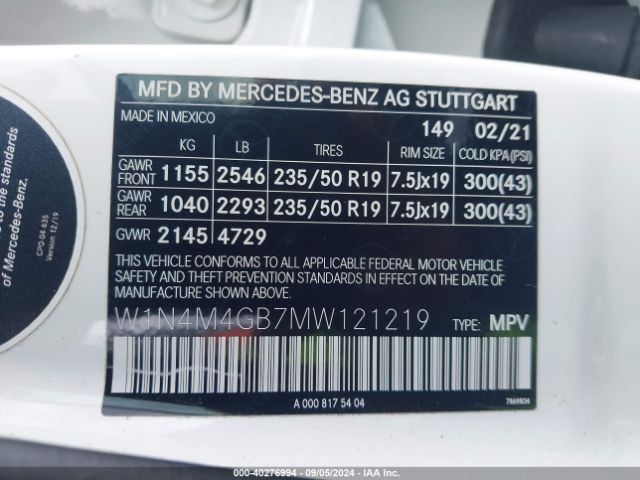 W1N4M4GB7MW121219 Mercedes-Benz GLB 250