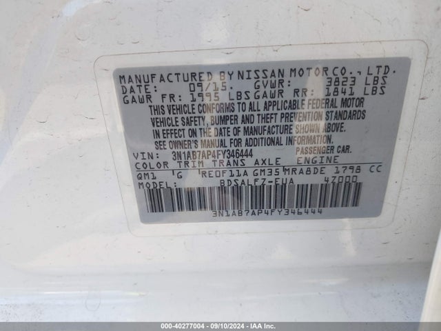 Nissan Sentra Fe+ S 2015 3N1AB7AP4FY346444 Image 9