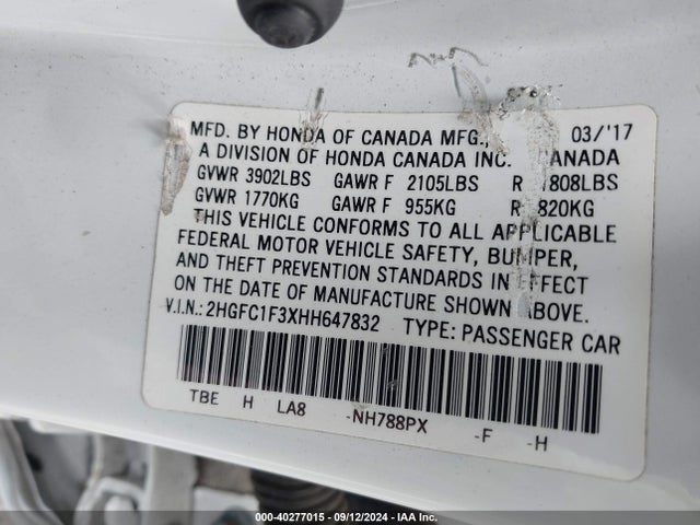 Honda Civic Ex-t 2017 2HGFC1F3XHH647832 Image 9