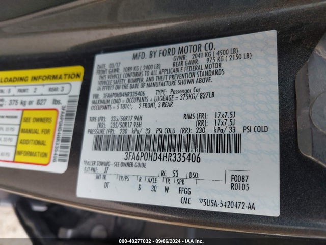 Ford FUSION SE 2017 3FA6P0HD4HR335406 Image 9