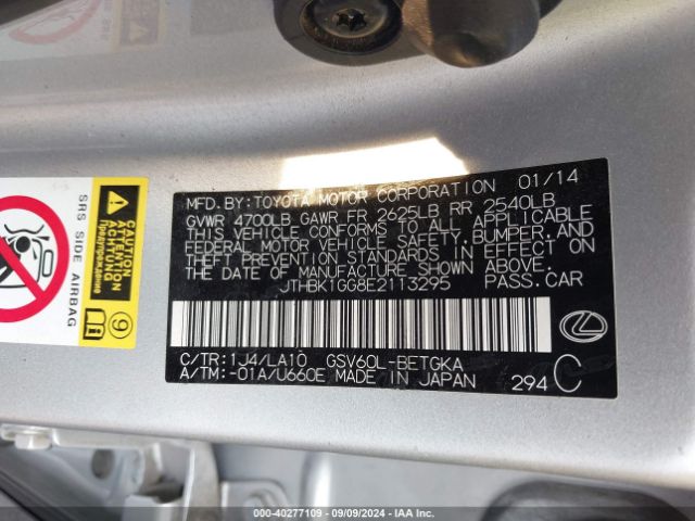 JTHBK1GG8E2113295 Lexus ES 350
