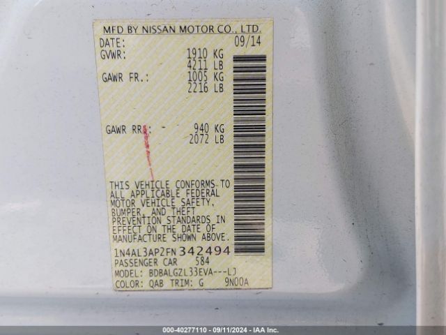 1N4AL3AP2FN342494 Nissan Altima 2.5 S