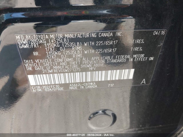 Toyota Rav4 Xle 2016 2T3WFREV0GW271275 Image 9