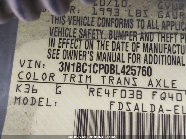 Aukcja sprzedaży 2011 Nissan Versa 1.8s, vin: 3N1BC1CP0BL425760, numer aukcji: 40277123