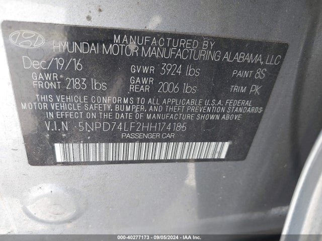 Hyundai ELANTRA SE 2017 5NPD74LF2HH174185 Image 9