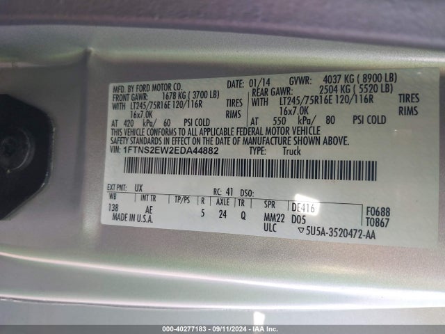 Ford E-250 Commercial 2014 1FTNS2EW2EDA44882 Image 9