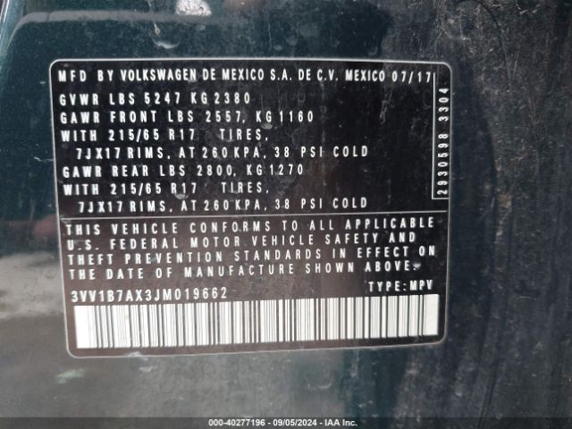 3VV1B7AX3JM019662 Volkswagen Tiguan 2.0t S