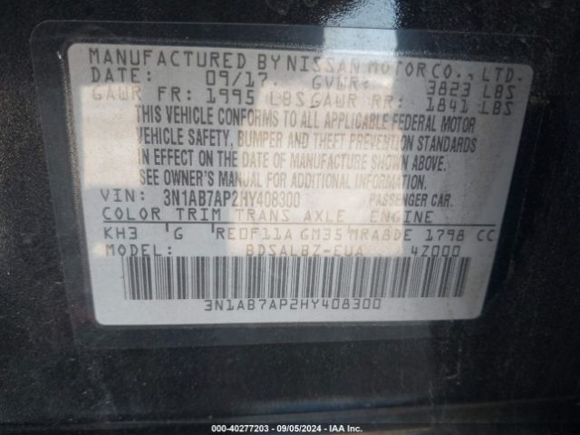3N1AB7AP2HY408300 Nissan SENTRA S