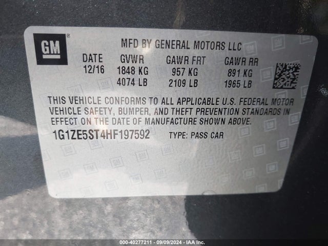 Chevrolet MALIBU 1LT 2017 1G1ZE5ST4HF197592 Image 9