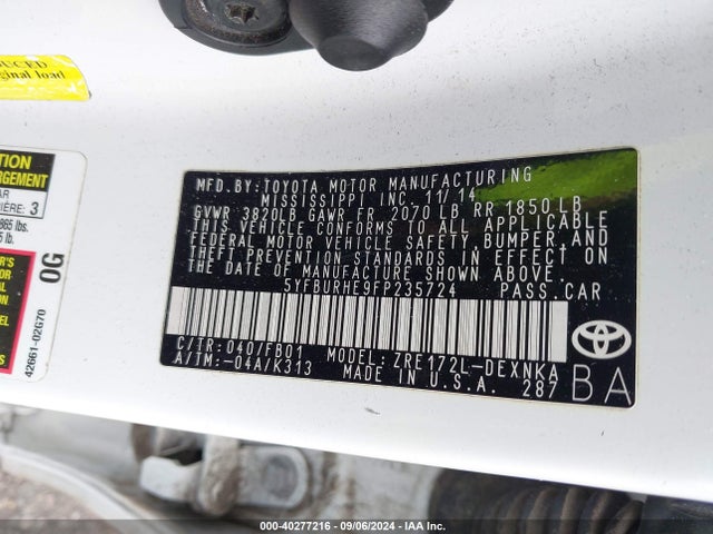 Toyota COROLLA LE 2015 5YFBURHE9FP235724 Image 9