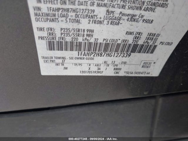 1FAHP2H87HG127339 Ford TAURUS SEL