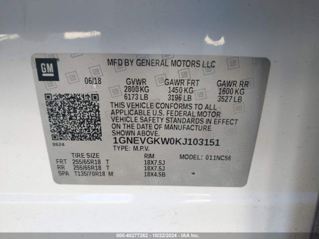 1GNEVGKW0KJ103151 Chevrolet Traverse 1lt
