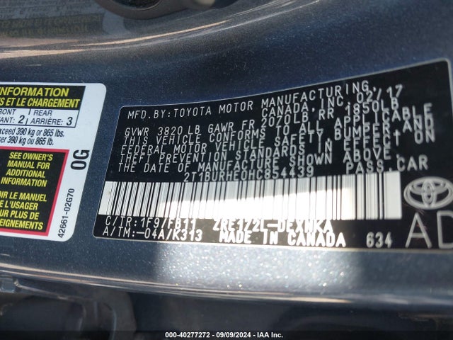 Toyota COROLLA LE 2017 2T1BURHE0HC854439 Image 9