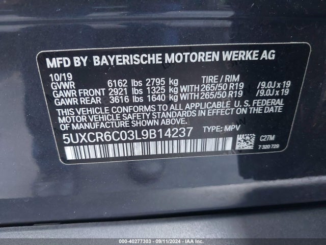 5UXCR6C03L9B14237 BMW X5 Xdrive40i