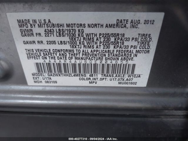 2013 MITSUBISHI OUTLANDER SPORT 4A4AR4AU6DE004655 Photo 8